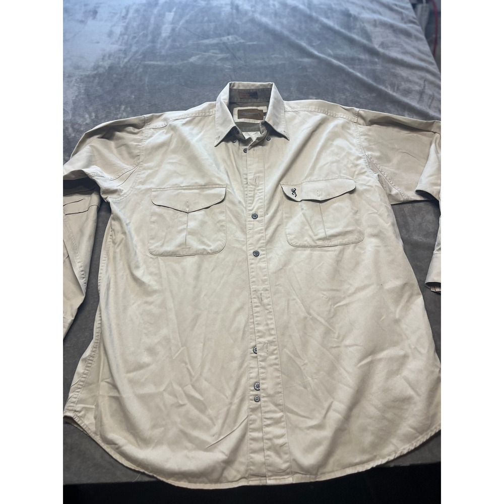 Browning Mens Large L/G Long Sleeve Button Up Shirt‎ Outdoor Hunting Beige Tan